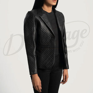 Women Real Leather <b>Quilted</b> Blazer <b>Jacket</b> Slim Fit Premium Sheepskin Diamond <b>Pattern</b> Casual Business Outerwear Fashionable Coat - Product Image 3