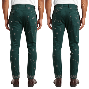 กางเกงไรน์สโตนทรงเรียงซ้อนของผู้ชายระดับพรีเมี่ยมที่มีงานศิลปะคริสตัลมรกตพร้อมแนวสตรีทแวร์ร่วมสมัยที่น่าดึงดูด - Product Image 3