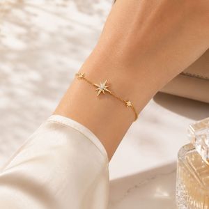 Bracelet en acier inoxydable plaqué or 18 carats avec breloque étoile en zircon pour femme, bijoux à porter au quotidien - Product Image 5