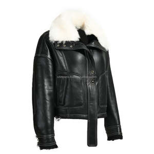 2025 veste en peau de mouton noire originale sur mesure de conception OEM pour femmes col en fourrure véritable prix de gros vestes d'hiver chauffantes - Product Image 4