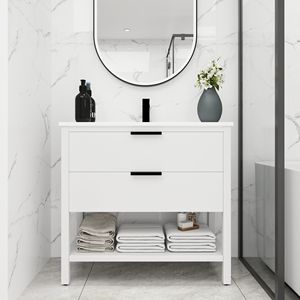 Vanità da bagno da 36 pollici con 2 cassetti in compensato 36x18 elegante da bagno - Product Image 2