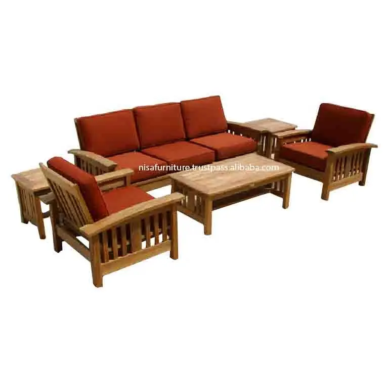 Ensembles de canapés d'extérieur en bois de teck, Patio de jardin, salon, meubles