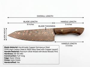 Couteau de chef professionnel THEWIZ CRAFTS en acier Damas à haute teneur en cuivre, forgé à la main, lame de 8-9,9 pouces, manche en bois, ambidextre - Product Image 6