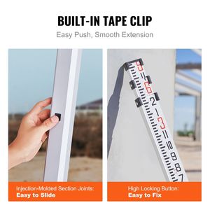 Varilla telescópica de medición de aleación de aluminio de 9 pies/8 secciones, palo de nivelación de doble cara de 1/8 pulgada, instrumentos de medición de nivel de 3 secciones - Product Image 4