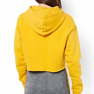 Nouveauté : Sweat à capuche court pour femme en coton pur, couleur unie, style tendance, look élégant, 300 GSM - Product Image 3