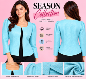 Chaqueta Elástica para Mujer |   Blazer de punto ajustado |   Chaqueta elástica con cuello cuadrado y mangas abullonadas |   Fabricante OEM ODM Personalizado - Product Image 5