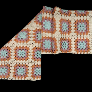 ผ้าลูกไม้โครเชต์หลากสีสไตล์เรโทรพรีเมียมลดราคา - วัสดุตาข่ายลายสี่เหลี่ยมแบบยุค 70 สีฟ้าอ่อน สีส้มสนิม สีชมพู - Product Image 1