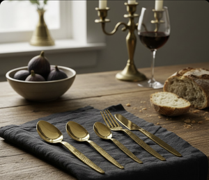 Couverts en acier inoxydable martelé, finition or PVD, design minimaliste, élégants, pour mariage, restaurant et hôtel, vaisselle, couverts de table - Product Image 1