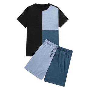 Ensemble T-shirt et short décontracté surdimensionné pour homme, style streetwear, gris gaufré, 2 pièces, tenue d'été respirante en polyester et coton, vente en gros - Product Image 5