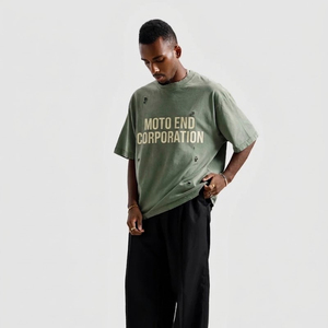 T-shirt en coton surdimensionné Moto End Corporation à manches courtes et col rond, style streetwear décontracté, avec motif imprimé lettres sur le devant pour homme - Product Image 6