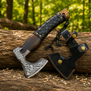Juego de 8 hachas vikingas de acero al carbono forjadas a mano: Hacha nórdica Larp, regalo para novio - Product Image 3