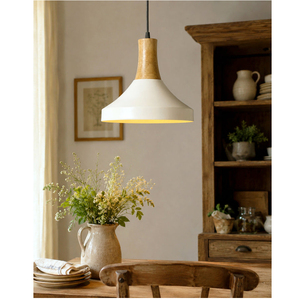 Top Best Export Quality Round Pendant <b>Light</b> Wooden Celling Mount White Conical <b>Shade</b> Indoor <b>Kitchen</b> Deco Lightweight Design Lamp - Product Image 1