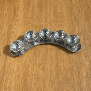 Elegant Hammered Design Metal Cluster Bowl Set. 5 Round Bowls With Crescent Tray Perfect For Snacks, <b>Dips</b> And Serving - Product Image 1