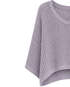 Pull court en tricot ample pour femme, couleur lavande, manches courtes, léger et respirant, idéal pour l'été, style décontracté et tendance - Product Image 4