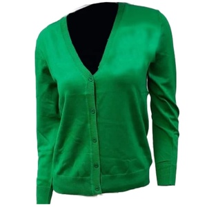 Cárdigan de Punto Verde con Cuello en V para Mujer, Cárdigan de Punto de Manga Larga, Color Verde Sólido, con Botones, OEM - Product Image 1