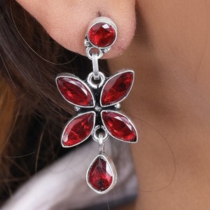 Oxidized <b>Silver</b> Brass Zircon Bohemia MultiFloral Drop <b>Earrings</b> | <b>Long</b> Dangle Ethnic Party for Women | Bulk Export Wholesale - Product Image 2