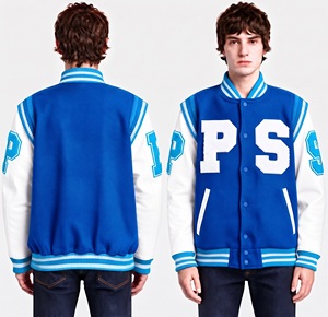Veste universitaire beige crème pour homme, corps en laine épaisse, manches en cuir blanc premium, boutons-pression, style rétro, veste de sport universitaire. - Product Image 4