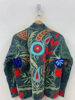Blouson Bomber Unisexe en Velours Vert Sauge Fait Main de Qualité Supérieure, Tissu Doux Superposé Élégant, Col Montant Hiver, Tissage Floral de Luxe