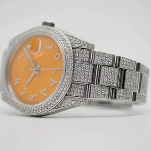 Montre classique en moissanite blanche et jaune, entièrement sertie de diamants, style hip-hop, mouvement automatique VVS, acier inoxydable de luxe - Product Image 2