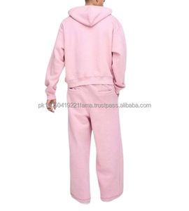 Survêtement léger uni avec logo brodé, style streetwear d'hiver personnalisé, effet délavé et usé, fermeture éclair, coupe évasée - Product Image 5