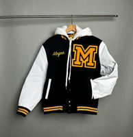 Veste universitaire en cuir PU noir pour homme, à capuche, avec patch brodé lettre T, style décontracté pour l'automne