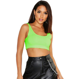 High Quality Active Stretch Women Scoop Neck <b>Neon</b> Green Crop <b>Top</b> Sleeveless Spandex Women Athletic Workout Crop <b>Top</b> - Product Image 2