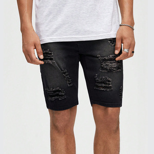 Summer <b>Men's</b> Vintage Casual Straight Knitted Denim Shorts Plus Size Black Milled <b>Stretch</b> Slim-Fit Mid Waist - Product Image 5