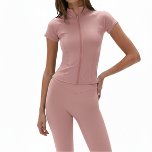 Ensemble de yoga sans couture pour femmes, comprenant une veste à fermeture éclair et un legging taille haute, tenue de sport deux pièces - Product Image 6