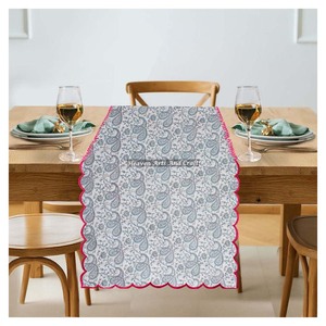 100% Pure Cotton Woven Embroidery Edge <b>Table</b> <b>Runners</b> Indian Floral Print for <b>Wedding</b> Home Decor Restaurant Party Birthday Gift - Product Image 1