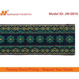 Cinta Decorativa Neelkamal de 38mm, Jacquard Floral Verde Premium, Bordada y Tejida, para Prendas, Lazos y Uso Festivo - Product Image 4