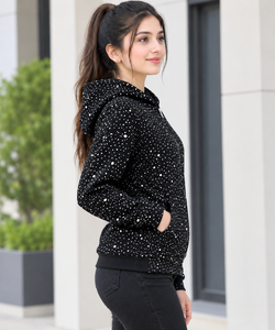 Sweat à capuche surdimensionné personnalisé 100% coton avec fermeture éclair ornée de strass, nouveau look tendance pour un port sans manches, confortable à porter - Product Image 3