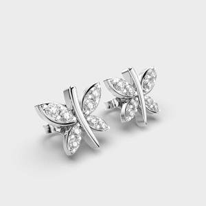 IGI Certified Lab Grown Round Diamond Butterfly Stud <b>Earrings</b> <b>Solid</b> 925 Sterling <b>Silver</b> Designer Diamond <b>Earrings</b> - Product Image 3