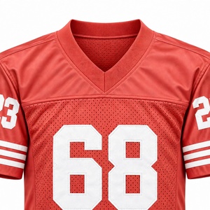 Camiseta de Fútbol Americano Personalizada de Malla Roja con Número 68 Cosido, Cuello en V, Ligera, Transpirable, Ropa Deportiva para Hombre - Product Image 4