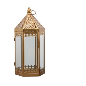 Farol de metal marroquí dorado de lujo al por mayor, candelabro de cristal colgante vintage, centro de mesa para bodas, fiestas y decoración del hogar - Product Image 2