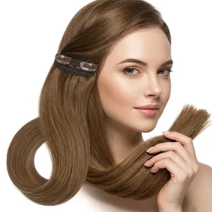 Extensions de cheveux naturels indiens noirs à base de soie, double épaisseur, à clipser, lisses, pour tête entière, densité 100 %, cheveux Remy, taille personnalisable - Product Image 5