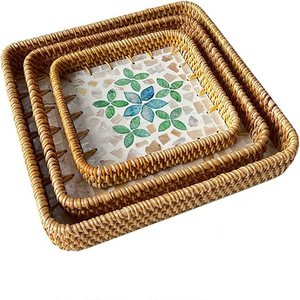 Plateau de service écologique en nacre et rotin, nouvel artisanat, prix attractif pour la cuisine et le rangement des aliments à la maison. - Product Image 4