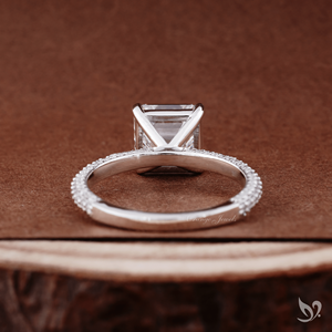 3CT Asscher Cut Lab Grown Diamond Ring Three Row Pave Band Large <b>Step</b> Cut Center Vintage Geometric Design 10K White Gold - Product Image 2