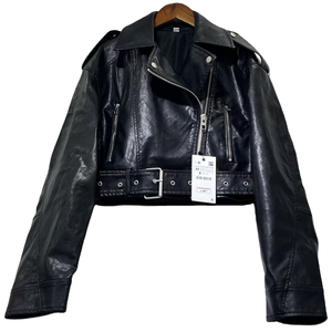 Blouson moto homme en cuir véritable noir, coupe ajustée, col rabattable, détail ceinture, longueur courte, imperméable, respirant, coupe-vent - Product Image 5