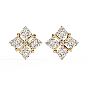Boucles d'oreilles clous losange – Diamants de laboratoire CVD géométriques en grappe de 0,77 carat, en or rose massif 10K 14K 18K avec tiges en spirale - Product Image 6