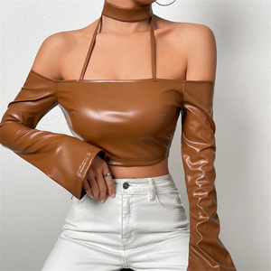 Top de Mujer sin Mangas de Piel Sintética, Blusa de Moda Ajustada, Estilo Urbano para Fiesta, Atuendo de PU para Damas - Product Image 2