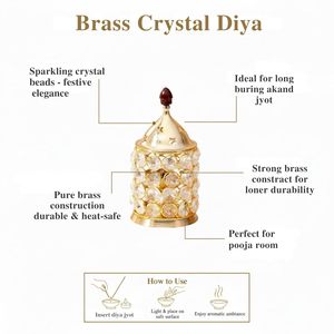 Brass Akhand Diya Oil Lamp with Crystal Matki Design | Traditional Brass Deepam for Puja <b>Mandir</b>, Diwali Decoration & Indian Hom - Product Image 4