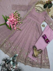 Women's Heavy silk Embroidered Sequence Work <b>Top</b> Salwar Kameez Cut Work Sleeve Dupatta Stitched Ethnic Sun Protection - Product Image 6