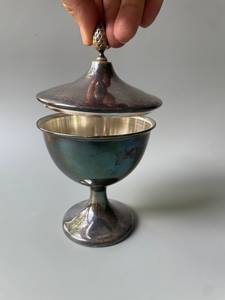 Antique Silver Plated Sugar Bowl with Lid & Spoon, <b>Trophy</b> <b>Cup</b> Style - Product Image 4