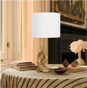 Modern Luxury Gold Peacock Sculpture <b>Table</b> Lamp White Fabric Shade Resin Animal Art Deco <b>Bedside</b> Living Room Home Decor Light - Product Image 4