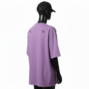 T-shirt oversize pour femme en coton jersey simple GSM, coupe décontractée, avec logo violet pailleté et impression personnalisée - Product Image 5