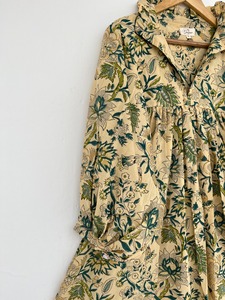 Robe courte en coton à imprimé floral beige et vert, coupe ample, vêtements décontractés pour femmes, tenue de plage, vacances, pique-nique, été - Product Image 2
