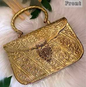 Sac de soirée vintage doré pour femme, enveloppe personnalisée, boîte métal, pochette de mariée, sac à main - Product Image 1
