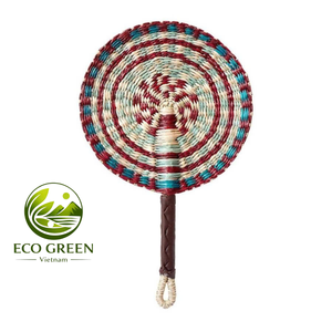 Éventail artisanal bohème en jonc de mer, multicolore, de forme ovale ou ronde, décoratif pour la maison, les mariages, les fêtes ou comme cadeau - Product Image 4