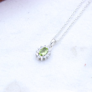 Wholesale 925 Solid Sterling Silver Natural Oval <b>Peridot</b> Cubic Zirconia Halo Prong Set Pendant Fine <b>Jewelry</b> Memoria Jewels - Product Image 3