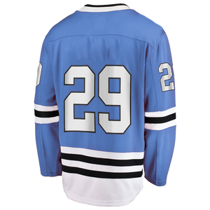 Maillot de hockey sur glace bleu clair personnalisé, respirant, à manches longues, avec impression de numéro, 100 % polyester, col rond - Product Image 2
